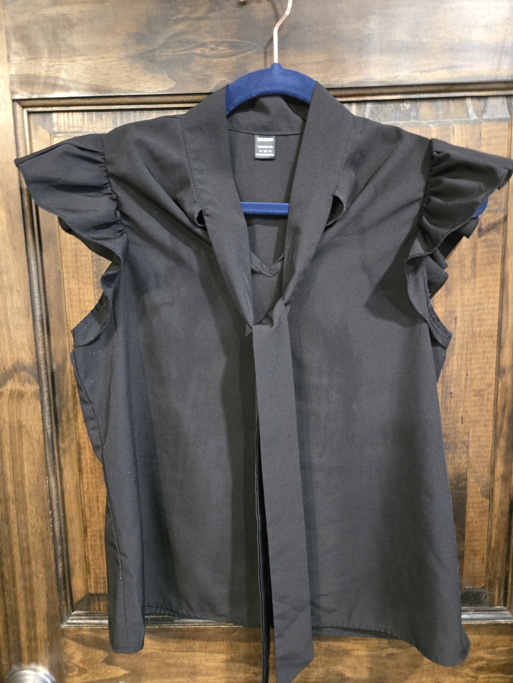 SHEIN Black V-Neck Blouse with Tie Detail